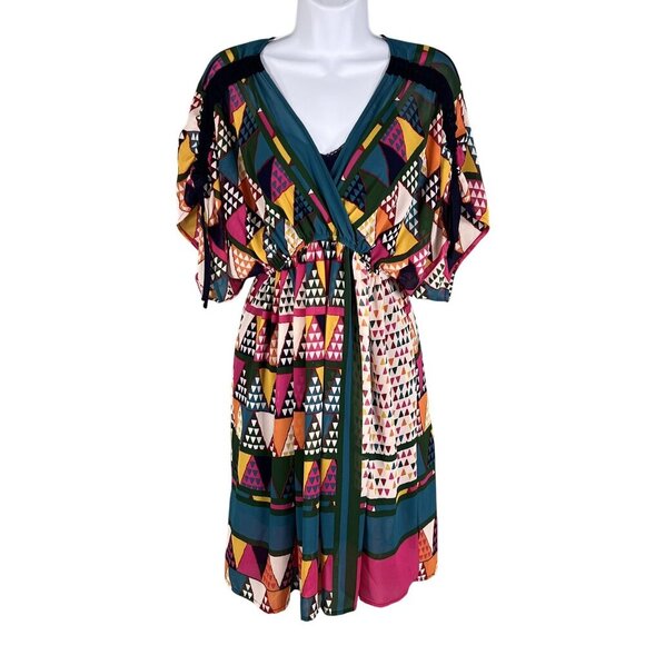 Maeve Anthropologie Womens Fit 4-6 Geometric Print Kimono Wrap Dress Artsy Fairy - Picture 1 of 14